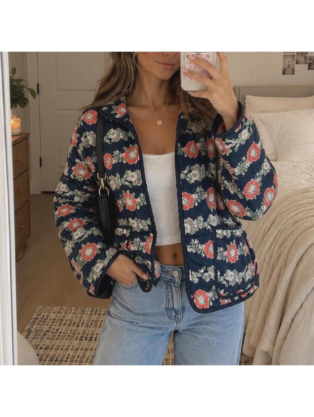 Free People Chloe Jacket in Dusk Combo Blue Floral